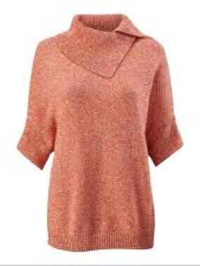CAbi #3011 Foldover Pullover Marled Orange Cowl Neck Dolman Boxy Sweater Size XS